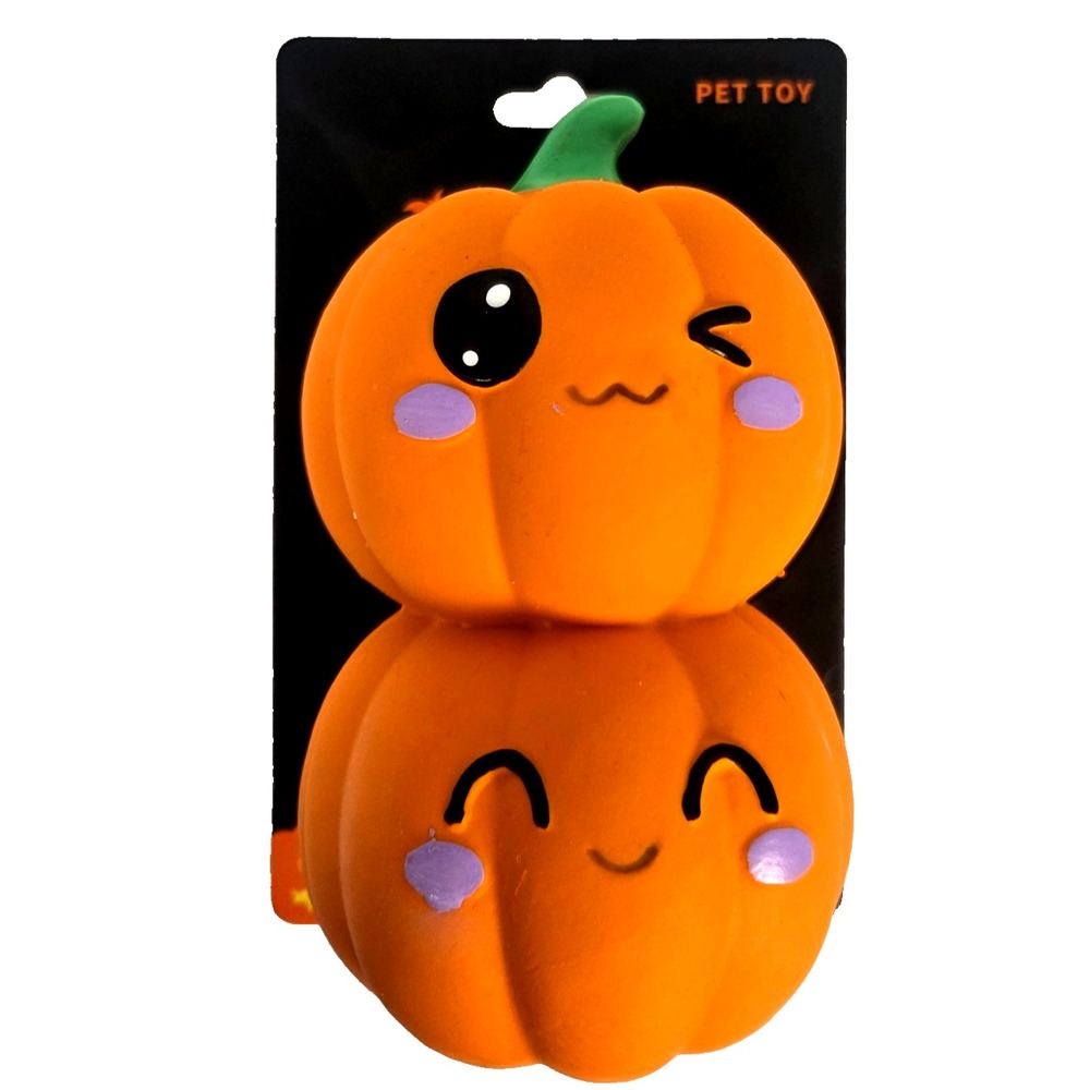 Jack O Lantern Lane Pumpkin Dog Toys 2 Pack Squeaky Halloween Orange 6 Inch New